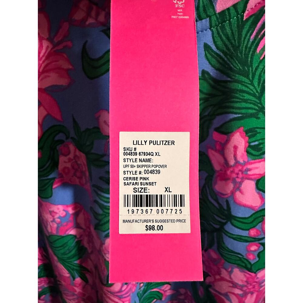 Lilly Pulitzer UPF 50+ Skipper Popover Cerise Pink Safari Sunset XL NWT - Picture 4 of 4